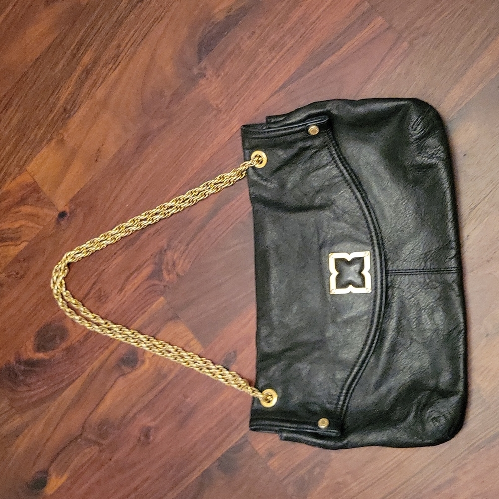 BCBG MaxAzria Black Leather Gold Chain Shoulder Bag
